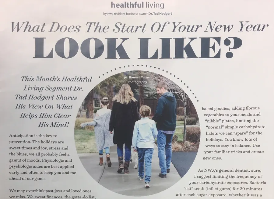 Dr. Tad Hodgert's Healthful Living column in Northwest Crossing Living, January 2020, headlined What Does The Start Of Your New Year Look Like.